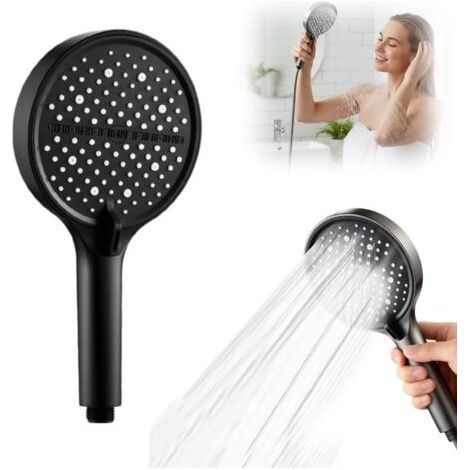 Shower head, large front plate 130 mm, 4 spray modes, high pressure chrome, silicone fronts, clean, universal adjustment (1/5)