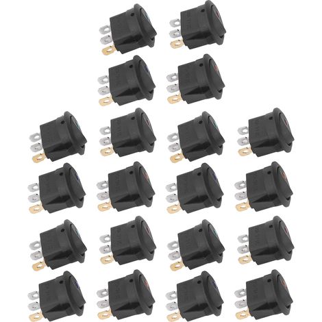 20 Stück 12V Rund-Wippschalter mit LED-Beleuchtung, 3-polig, 2-phasig, SPST, Blau, Grün, Gelb, Rot, KCD1 (1/5)