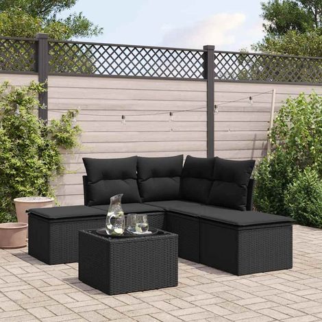 vidaXL Set de sofás de jardín 6 piezas y cojines ratán sintético negro (1/5)
