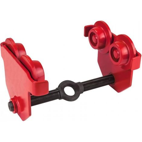 Dema – Chariot porte palan 500 kg – Réglable de 40 à 220 mm – Galet sur roulement – Inclinaison max. 14% – Pour ateliers de mécanique et menuiserie