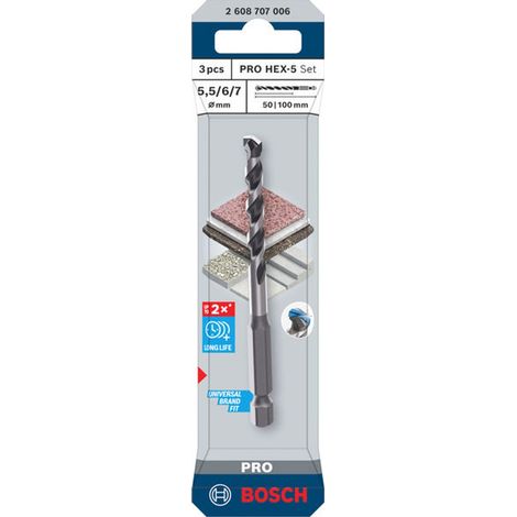 Bosch PRO Bohrer HEX-5-Set, 5,5x100, 6x100, 7x100 mm, 3-tlg.