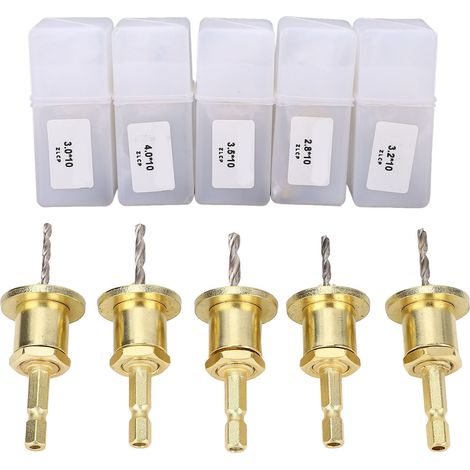 Juego de 5 brocas avellanadoras, vástago hexagonal ajustable de 1/4", diámetro de perforación cónica de 2,8 a 4 mm, con tornillo de tope, diámetro de 10 mm (1/5)