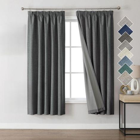 100% Rideau Occultant Thermique en Lin avec Galon Fronceur 132x183 cm 2 Pièces, Rideau Isolant Thermique Anti Froid et Chaleur à Passe Tringle pour Décoration de Porte Fenêtre (1/5)