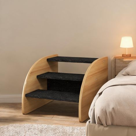 Escalier pour chien 3 marches en bois chêne et noir en polyester (1/5)