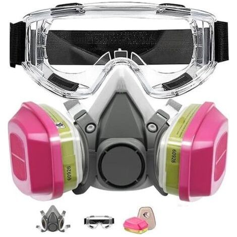 Maschera respiratoria riutilizzabile con filtri e occhiali di sicurezza, maschera antigas e antipolvere, semimaschera per verniciatura, prodotti chimici, vapori organici, saldatura e altro (1/4)