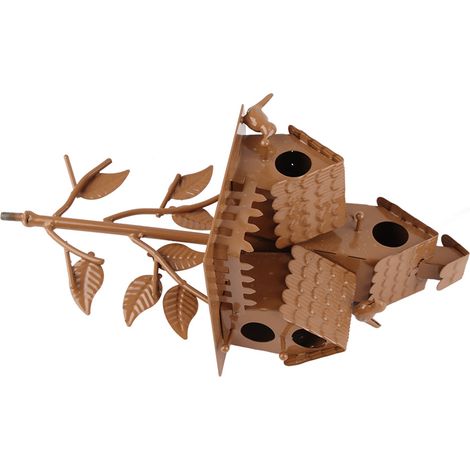 Gartendekoration: Vintage-Vogelhaus aus Metall mit Sitzstange, Holzpfosten für den Außenbereich, Vogelständer, Set aus gealterten Metallteilen (Box). Einheitsgröße. (1/5)