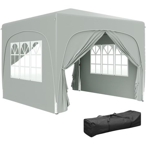 Tente pliante 3x3m avec 3 niveaux de hauteur réglables, 4 côtés, fenêtres et sac de transport, imperméable UPF50+, grise