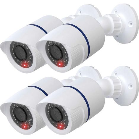 Caméra dôme factice factice simulée de sécurité CCTV intérieur extérieur avec une lumière LED, autocollant d'avertissement d'alerte de sécurité, 4 paquets, blanc (1/5)