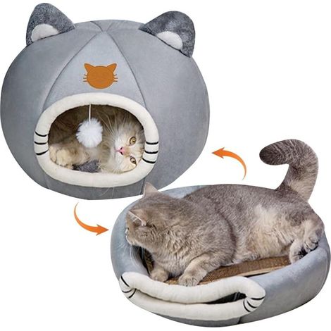 Lit Niche pour Chat Intérieur Lit pour Chat Grotte de Chat Maison avec Coussin Amovible Lavable Rembourré,Semi Fermé Panier pour Chat avec Fond Antidérapant,Panier pour Animal de Compagnie,(S 28x28x28 (1/2)