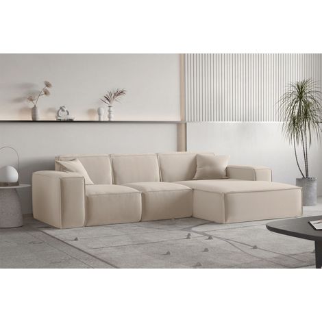 Ecksofa Designersofa CELES PREMIUM Stoff Opera Velvet Sand Ottomane Rechts (1/3)