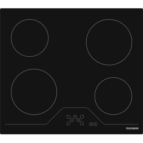 Telefunken – Plaque vitrocéramique 4 foyers 6000W – Largeur 59cm – Zone de cuisson modulable – Couleur noir