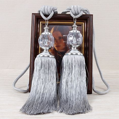 Attache Rideau - Cordon avec Pompon et Perles - Longueur Totale 66 cm - Pour Chambre Salon Salle à Manger - Lot de 2 (1/5)