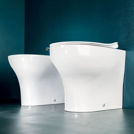 Coppia Sanitari WC + Bidet a Terra - Mod. PRATICA - con Sedile Soft Close - Forme Morbide (1/5)