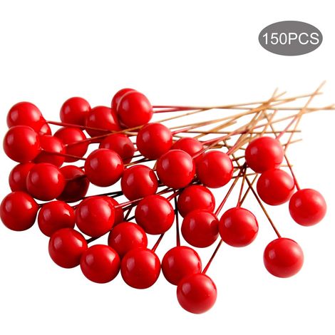 300 bacche di agrifoglio artificiali da 10 mm per decorazioni, forniture per la creazione di ghirlande, decorazioni per feste di Natale (1/4)