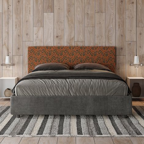 Letto matrimoniale contenitore imbottito 160x190 tessuto Era 4 arancio Arla (1/5)