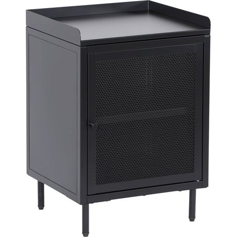 Industrial black metal bedside table with 1 mesh door, 40 x 37 x 58,5 cm - Ohio