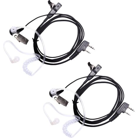 Oreillette Talkie Walkie - 2 Pièces - Filaire 150cm - Micro PTT - Compatible Baofeng Kenwood - Noir (1/5)