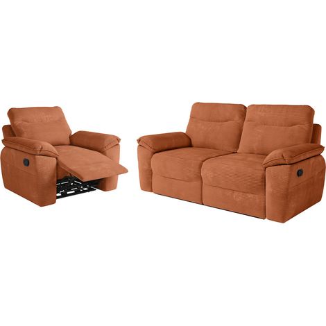 PACK - Canapé de relaxation ROSS manuel 3 places et fauteuil en velours côtelé - Terracotta