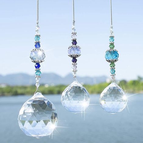 3 Pieces Clear Crystal Sun Catcher, Crystal Hanging Prism Pendant, Rainbow Maker Garden/home Decor (1/5)