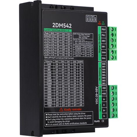 Schrittmotortreiber, 2-phasig, digital, 2DM542, Eingangsspannung 20–50 V DC (1/5)