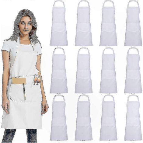 Tablier de cuisine noir unisexe avec 2 poches, lot de 12, vêtement professionnel pour restaurant et cuisine (1/4)