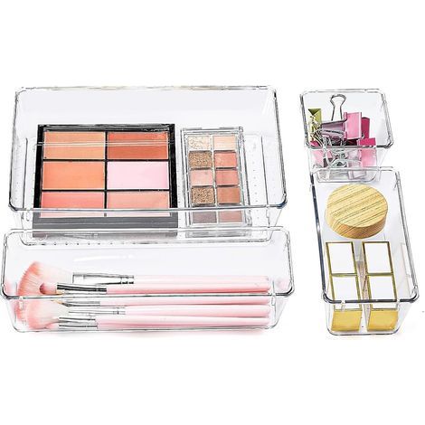 Drawer Organizer 4 Pieces Clear Makeup Organizer Tray Makeup (1/5)