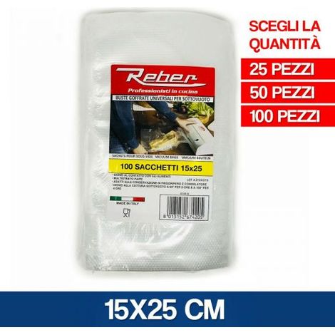 REBER BUSTE SACCHETTI SOTTOVUOTO SOTTO VUOTO ALIMENTI MADE ITALY 24313V CM 15X25 50 PZ (22153)