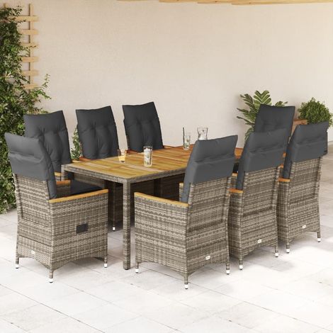 Set comedor jardín 9 pzas y cojines ratán sintético gris vidaXL (1/5)