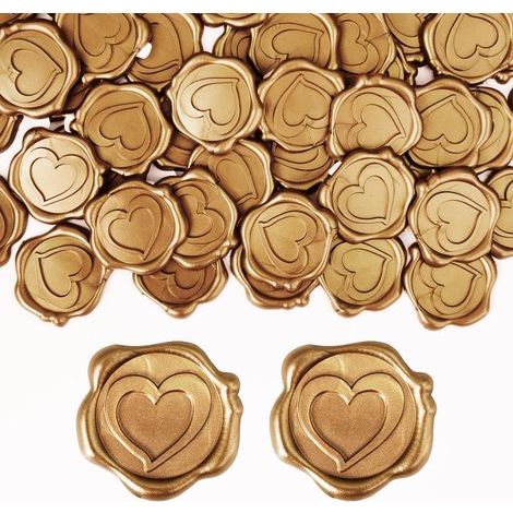 50 Pieces Gold Wax Seal Stickers, Self-Adhesive Wax Seals, Vintage Heart Stickers for Wedding Invitations, Birthdays, Christmas, Parties