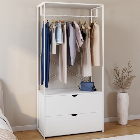 Armario 2 cajones L. 80 cm BROOKLYN madera blanca y metal blanco