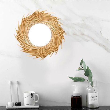Miroir décoratif en rotin en forme de soleil, design artistique innovant, miroir de maquillage rond à suspendre au mur pour salle de bain. (1/4)