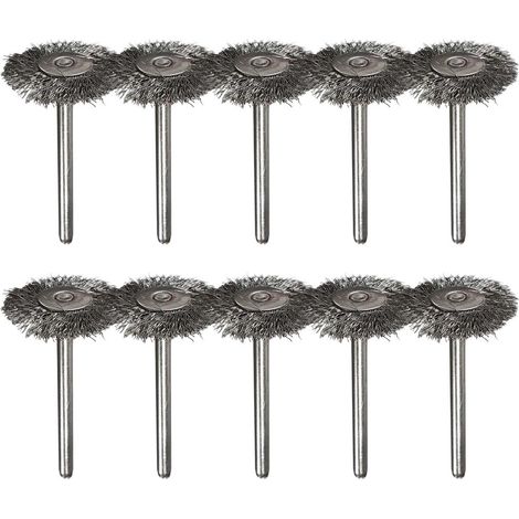 TuseRxln Brosses métalliques rotatives pour mini outils rotatifs - 10 pièces Brosses métalliques pour le nettoyage, le dérouillage et le polissage - Convient au bois, au métal et à la pierre - Tige un (1/5)