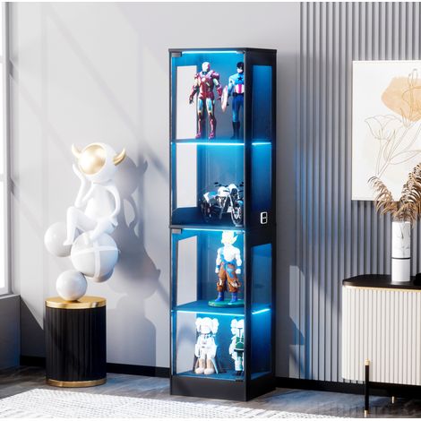 Vitrine 40x35x165 cm décor acacia en ABS et verre avec LED tricolore et capteur de mouvement (1/5)