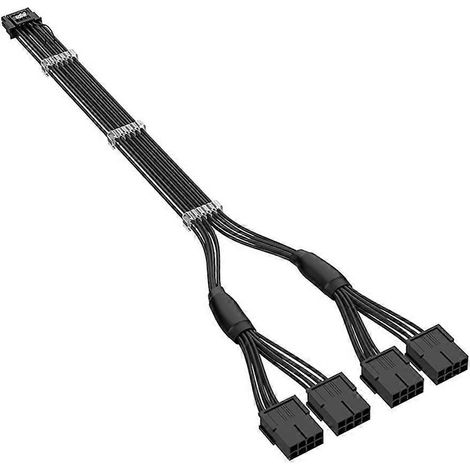 Câble d'extension gainé pour alimentation PCIe 16 broches vers 3/4 x 8 (6+2) broches (noir)