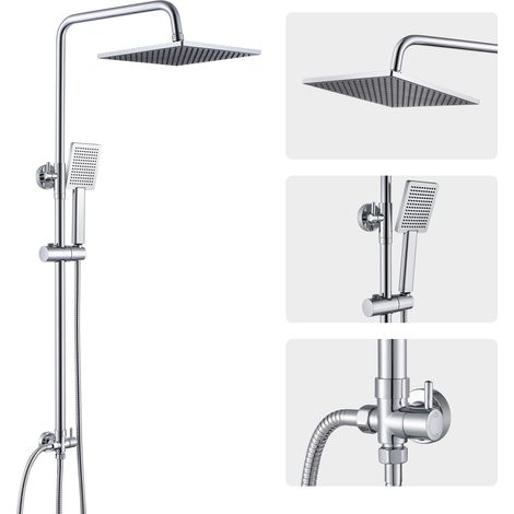 Colonna doccia senza miscelatore, kit completo di doccia a pioggia, soffione doccia di 25,4 x 25,4 cm e doccetta, asta doccia, cromato