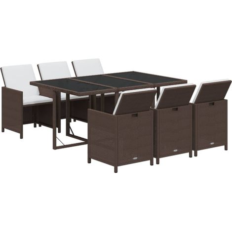 Ensemble à manger de jardin et coussins 7 pcs marron poly rotin vidaXL