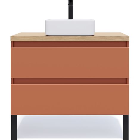 Meuble de salle de bain suspendu vasque à poser 90cm 2 tiroirs Terracotta - Hudson (1/5)
