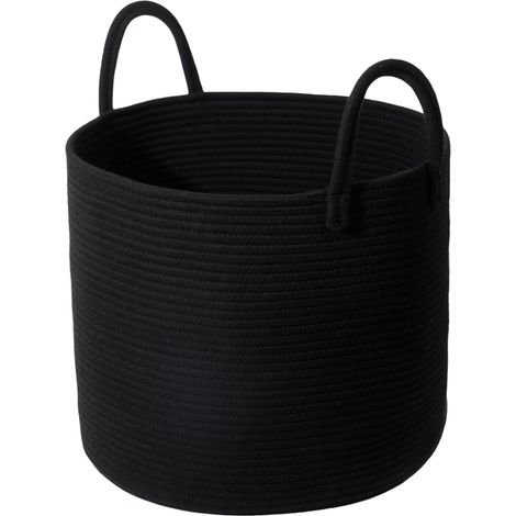 Cesta Ropa Trenzada Algodón Organizador Resistente Negro 40x34 cm (1/5)