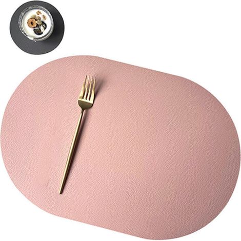 Sets de table élégants en polyuréthane (PU), forme ovale, dessous de plat, anti-éclaboussures, décoration de table, résistants à la chaleur, rose et gris foncé. (1/5)