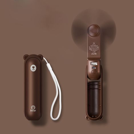 Ventilador de bolsillo portátil con forma de oso, pequeño ventilador plegable para el hogar y la oficina, con carga USB. (1/5)