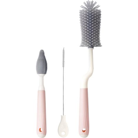 Set mit 3 Flaschen- und Saugerbürsten - Flaschen- und Saugerbürste - Reinigungsbürste für Flaschen mit Sauger und Strohhalm - Für Flaschen mit Hals (rosa)