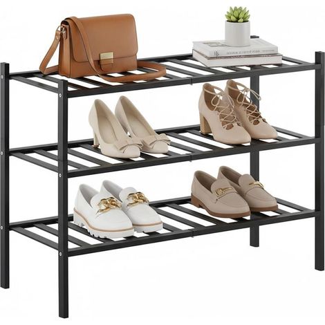 Étagère À Chaussures En Bambou, Rangement Gain De Place À 3 Niveaux, Noir, 69 × 28 × 49,9 Cm – Étagère À Chaussures Robuste Pour Couloir, Entrée, Chambre (1/5)