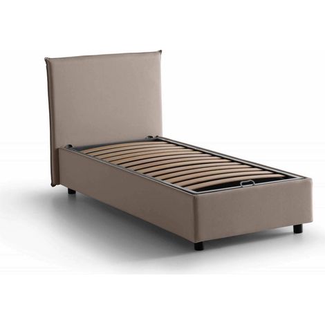 Talamo Italia Einzelbett Candida, Containerbett mit Stoffbespannung, 100% Made in Italy, Seitliche Öffnung, passend für Matratze Cm 80x190, Turteltaube