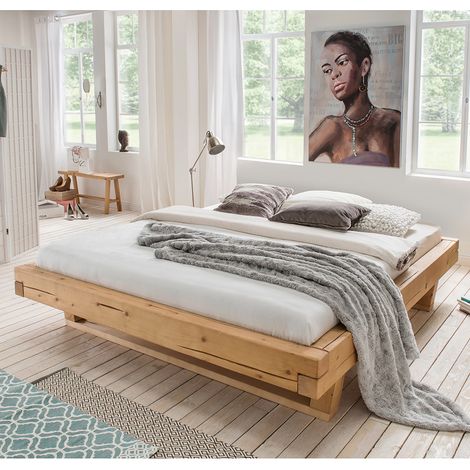 Massivholz Doppelbett, 160x200 cm, Fichte massiv, ohne Kopfteil, Massivholzkufen, UPPSALA-137, B/H/T ca. 178/42/228 cm (1/2)
