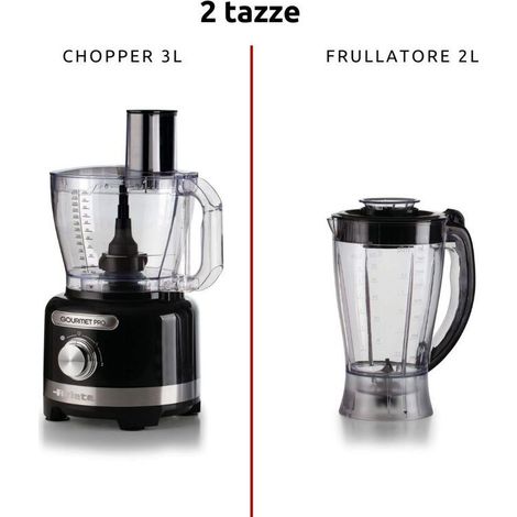 Ariete 1782 Gourmet Pro Moderna, Robot da cucina, Tritatutto 3L, Frullatore 2L, 2 velocità + Pulse, Set di lame + Disco in acciaio inox, Accessorio spremiagrumi, Nero (1/5)