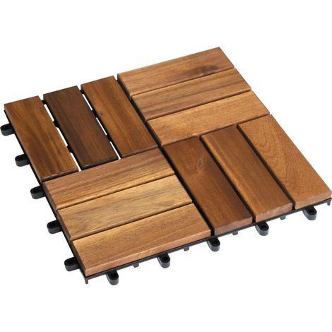 [NEUWERTIG] B-Ware Klickfliese Akazie 12Slats Terrassenfliese Holzfliese Natur unbehandelt 30x30cm (1/2)