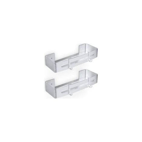 Étagère de douche en aluminium en deux parties avec crochets, sans perçage, adaptée aux paniers de douche. - Crezuo (1/4)