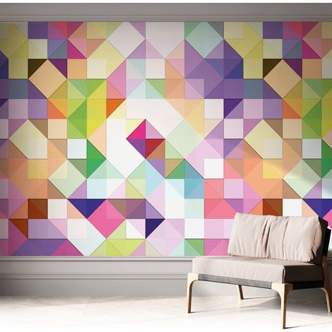 Selbstklebend Tapete modern - Wanddeko für Küche - Klebefolie Wand - luxus Look Bunte Formen 312x219 cm (1/5)
