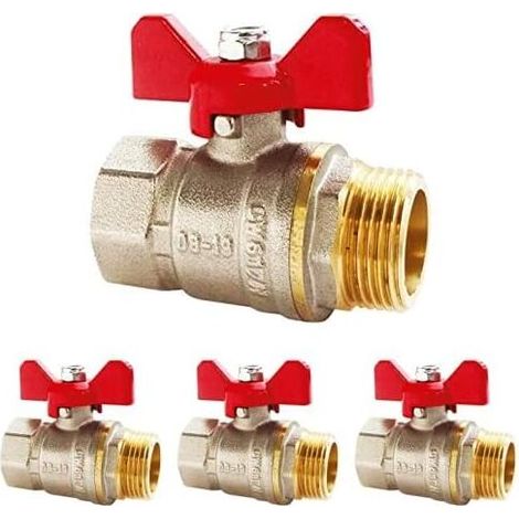 Set di quattro valvole a sfera maschio/femmina 20/27 Valvola a farfalla Flusso d'acqua ottimale grazie al passaggio totale Tenuta migliorata e manutenzione più semplice grazie alla doppia sicurezza, O