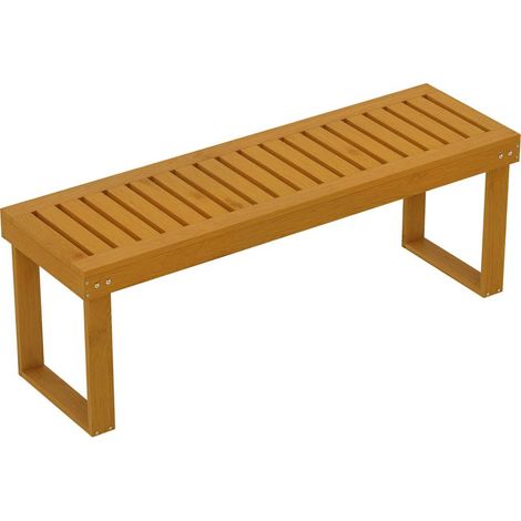 Banc de jardin en bois 2 places avec assise à lattes, capacité de charge 300 kg, pour usage extérieur, 120 x 34 x 43 cm, teck (1/5)